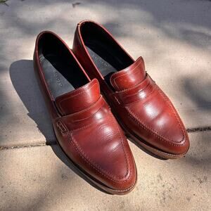 Brown leather loafers with a